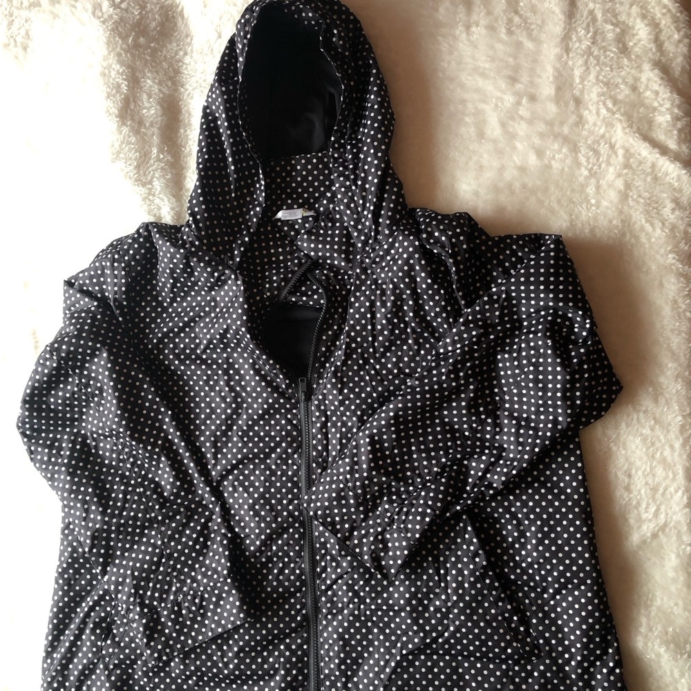 Black and White Polka Dot Hooded Rain Jacket